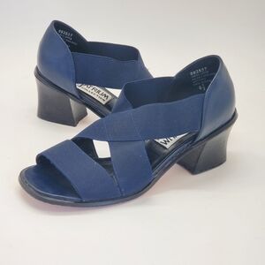Atrium Collection Open Toe Sandal with Block Heel Size 6.5 Navy Blue